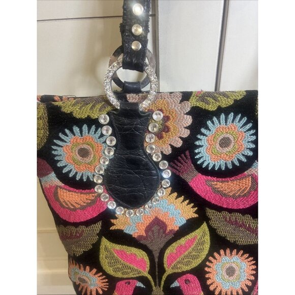 Raviani Floral Italian Chenille Tapestry Tote with Crystals Raviani Garland Tx Tote Bag Tapestry Western Boho Bling Jacquard Floral Purse